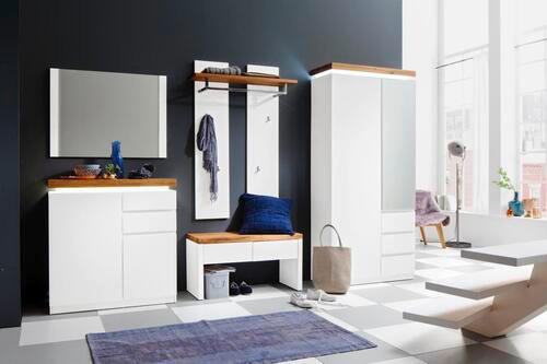 GARDEROBE 5-teilig  in 285/198/38 cm  - Weiss/Eichefarben, Design, Glas/Holz (285/198/38cm) - Novel
