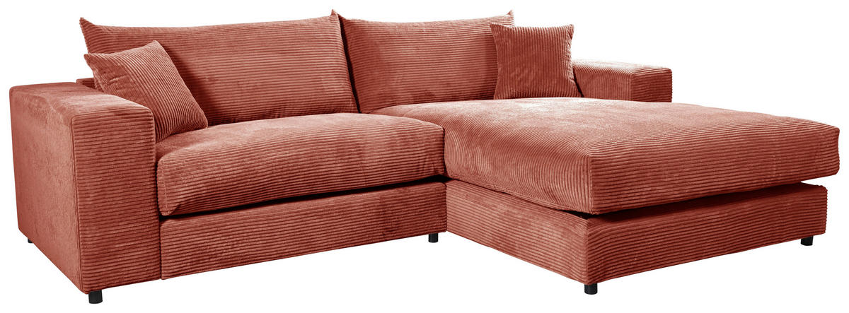ECKSOFA in Cord, Velours Terracotta  265/180 cm  - Terracotta/Schwarz, Basics, Kunststoff/Textil (265/180cm) - Livetastic