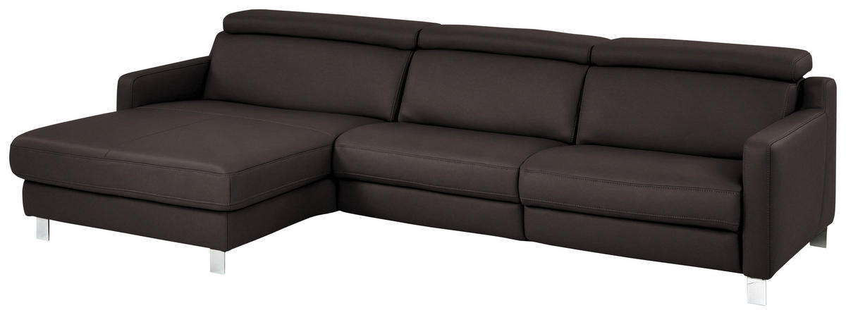 ECKSOFA in Echtleder Mokka  - Chromfarben/Mokka, Design, Leder/Metall (176/291cm) - Valdera