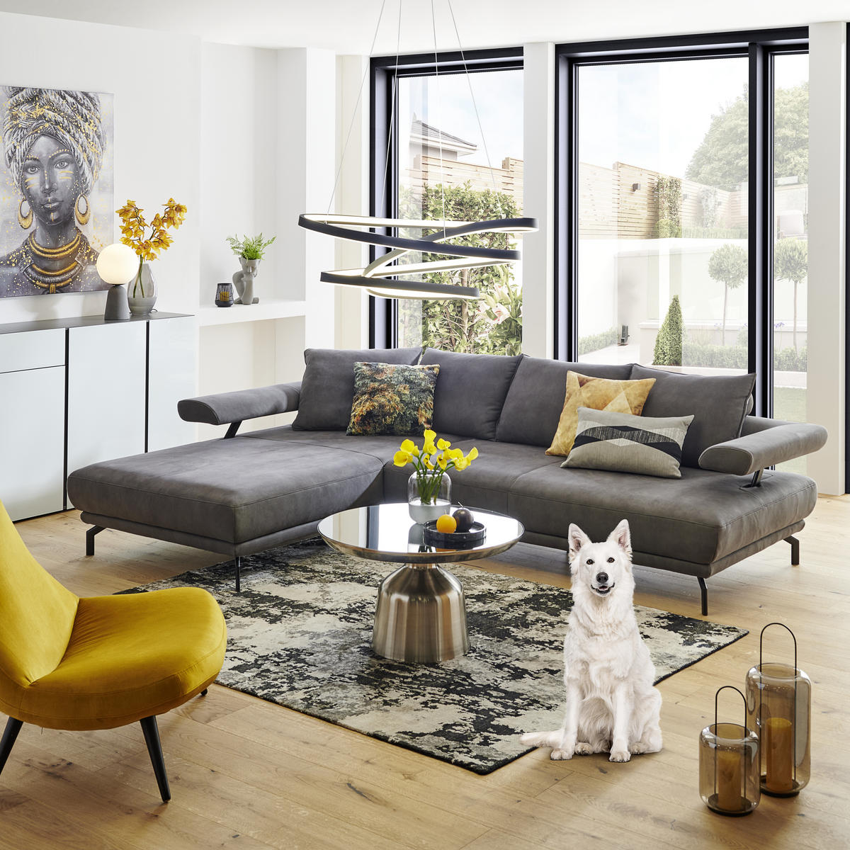 ECKSOFA in Mikrofaser Anthrazit  224/305 cm  - Anthrazit/Schwarz, Design, Textil/Metall (224/305cm) - Dieter Knoll