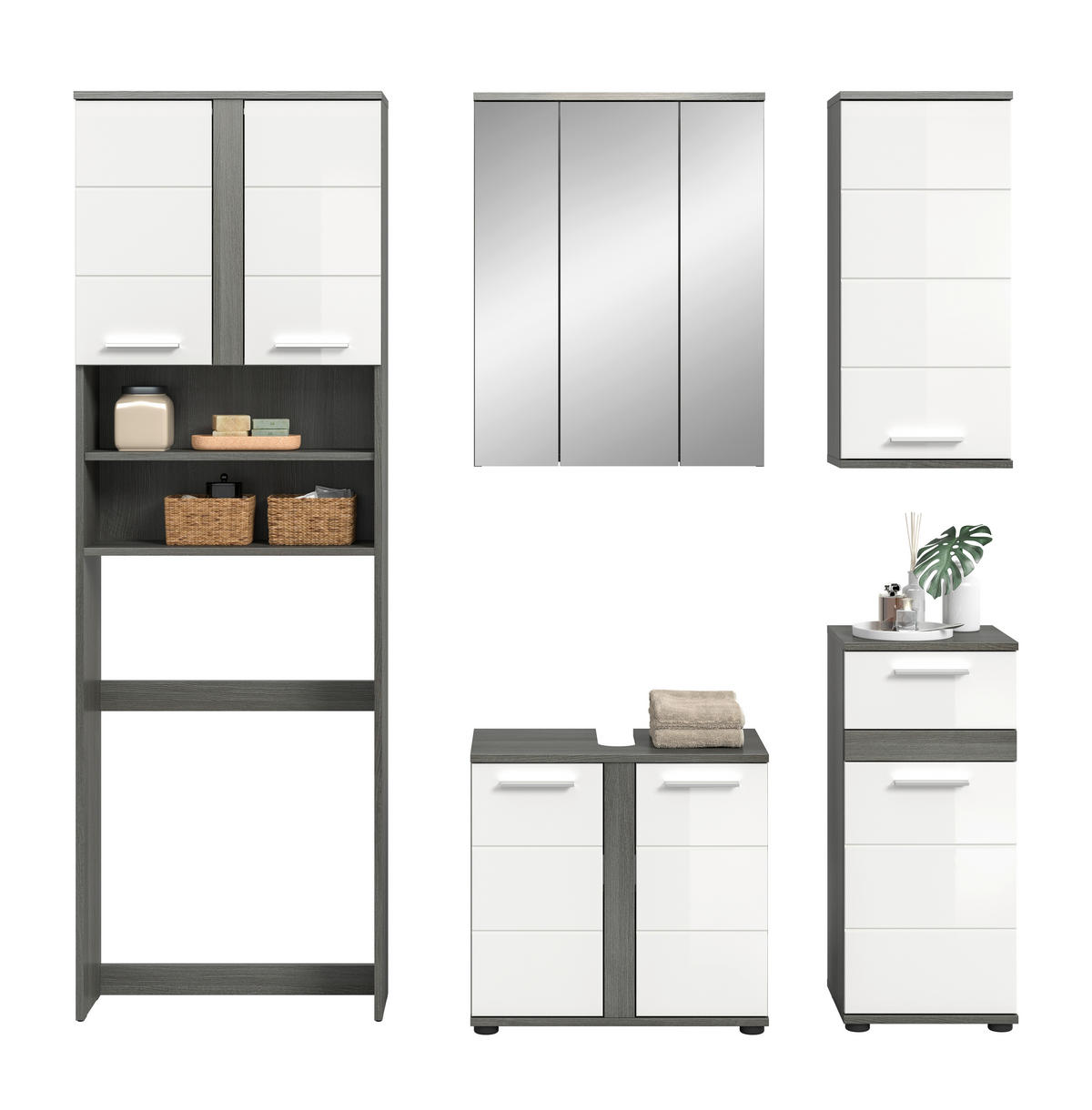 BADRUM 188 cm  - silver/vit högglans, Trend, trämaterial/glas (188cm) - MID.YOU