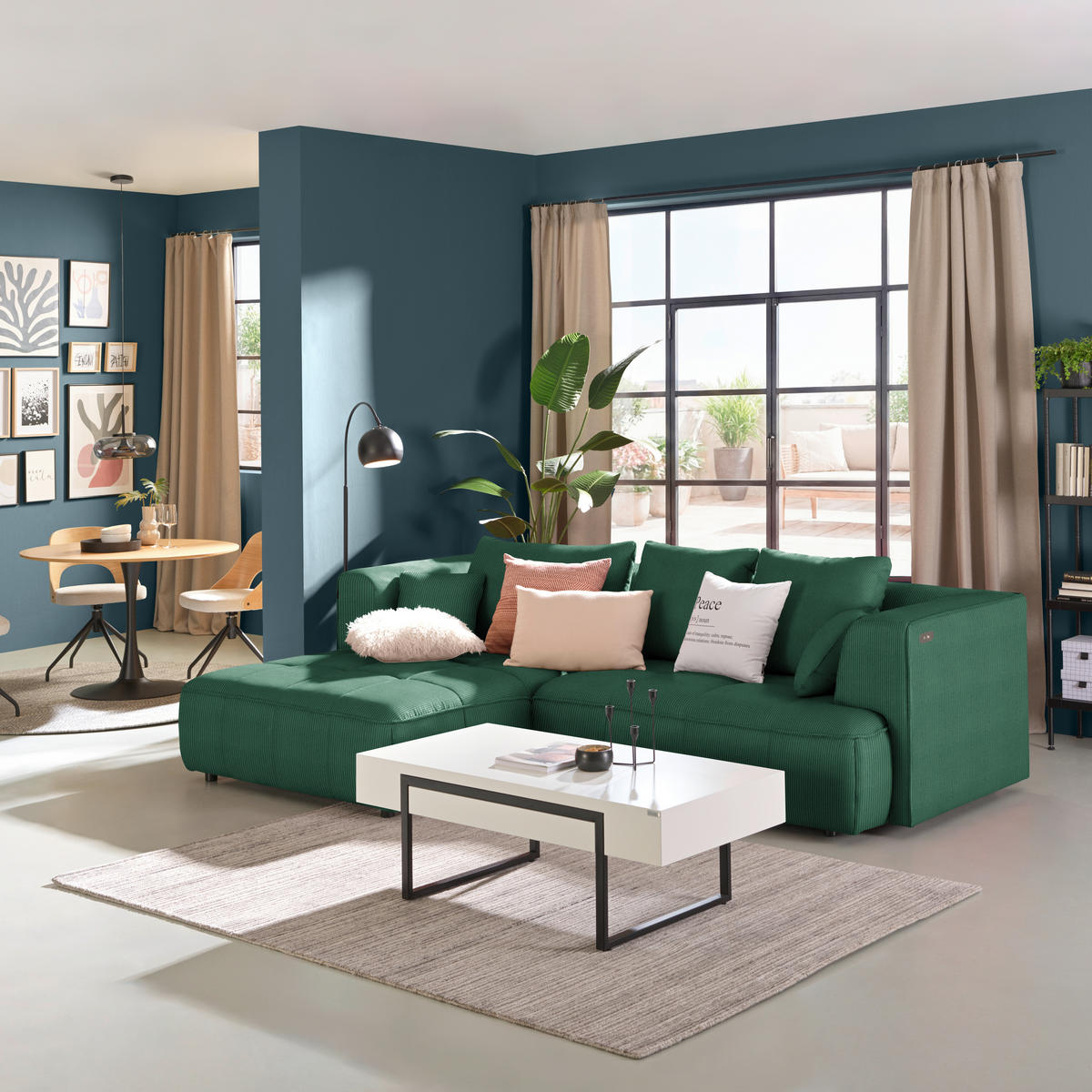 ECKSOFA Feincord Dunkelgrün  - Dunkelgrün/Schwarz, Design, Kunststoff/Textil (188/288cm) - Welnova