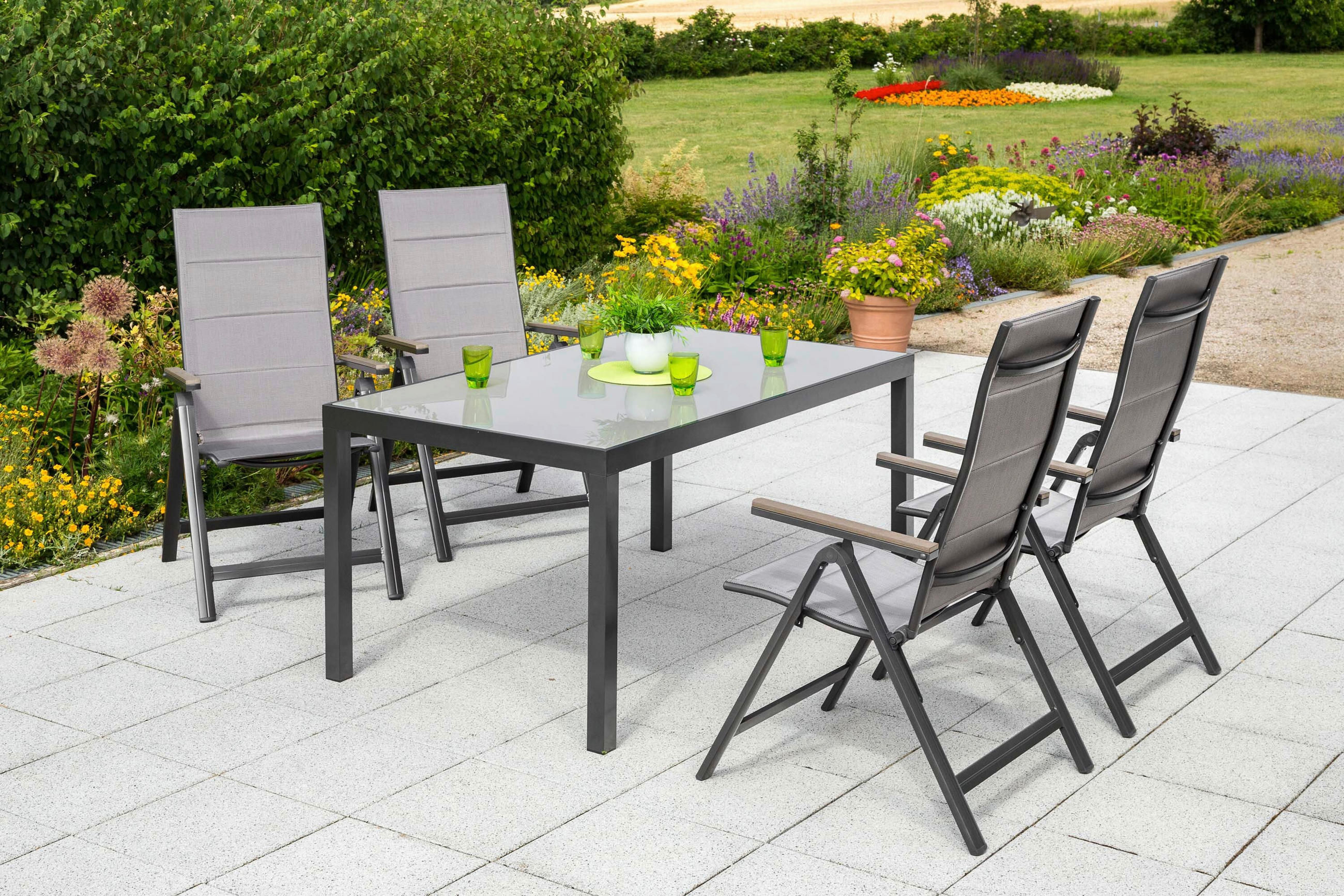 GARTENTISCHGRUPPE  - Graphitfarben/Grau, KONVENTIONELL, Glas/Kunststoff - Gardenson