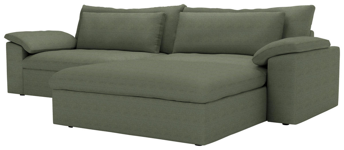 ECKSOFA  Chenille Dunkelgrün  - Dunkelgrün/Schwarz, Modern, Kunststoff/Textil (306/198cm) - Carryhome