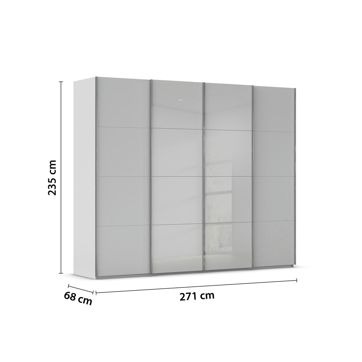 SCHWEBETÜRENSCHRANK 271/235/68 cm 4-türig Grau  - Chromfarben/Grau, KONVENTIONELL, Glas/Holzwerkstoff (271/235/68cm) - Novel