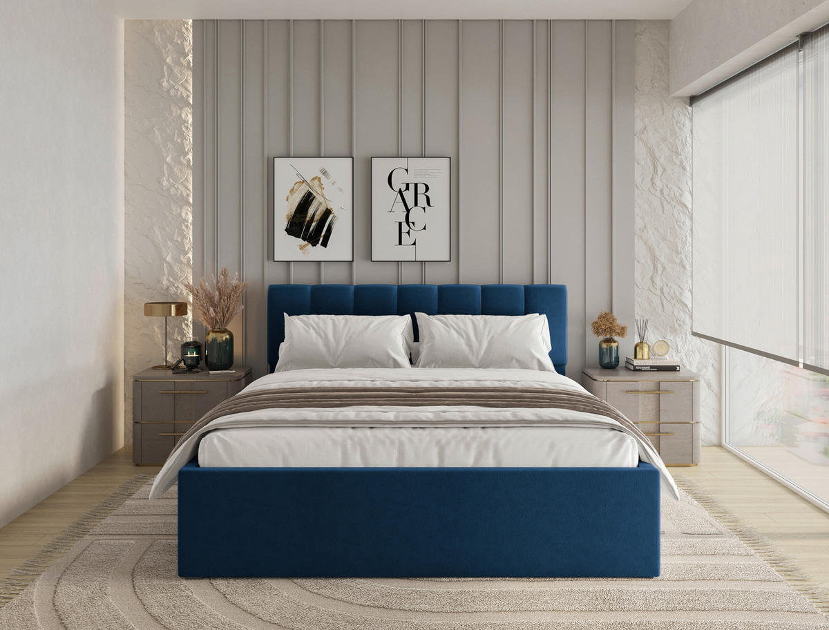 POLSTERBETT Lattenrost, Bettkasten Royalblau 160/200 cm  - Royalblau/Schwarz, Design, Holz/Kunststoff (160/200cm) - Stylife