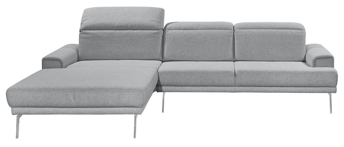 ECKSOFA Grau Flachgewebe  - Chromfarben/Grau, Design, Textil/Metall (193-220/288cm) - Musterring