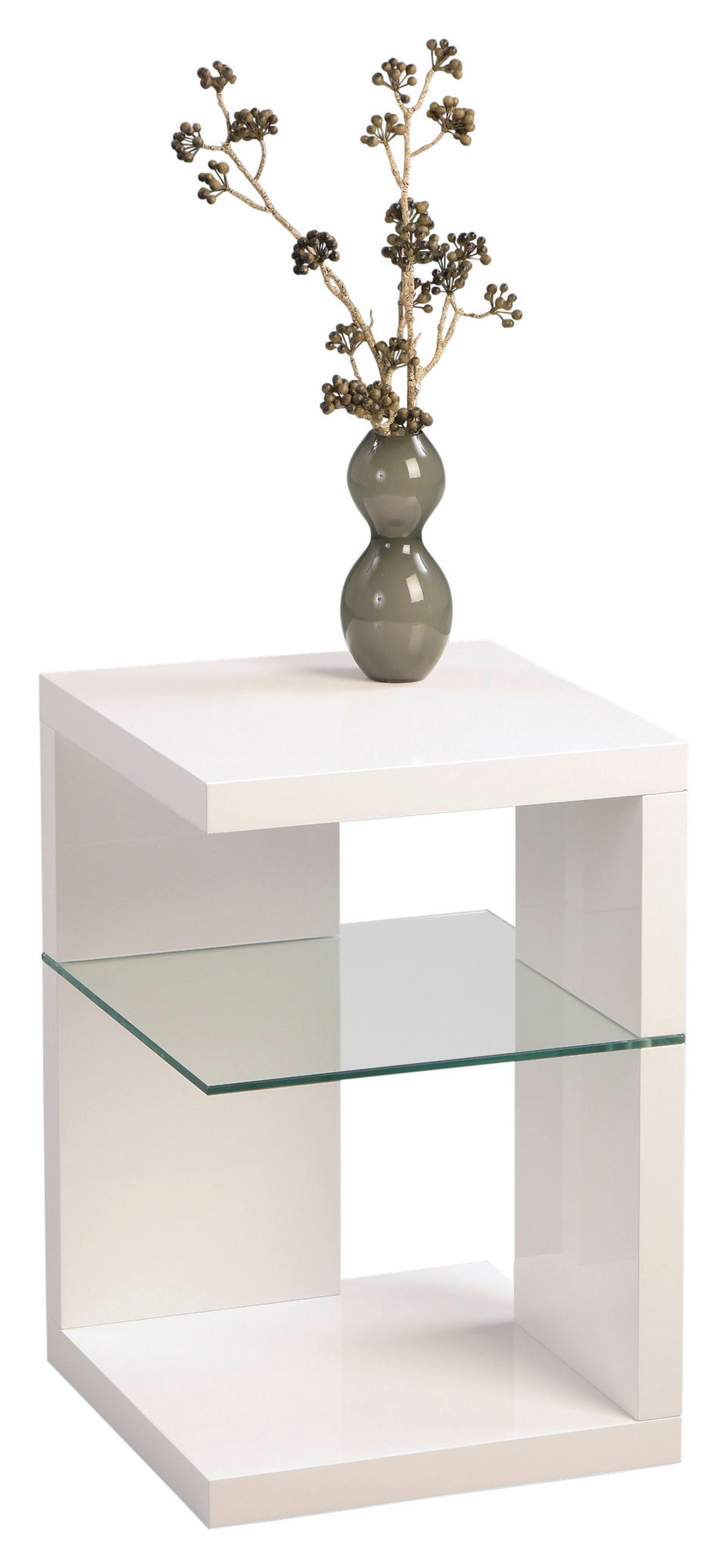 PRÍRUČNÝ STOLÍK, biela - biela, Design, kompozitné drevo/sklo (40/40/60cm) - Xora