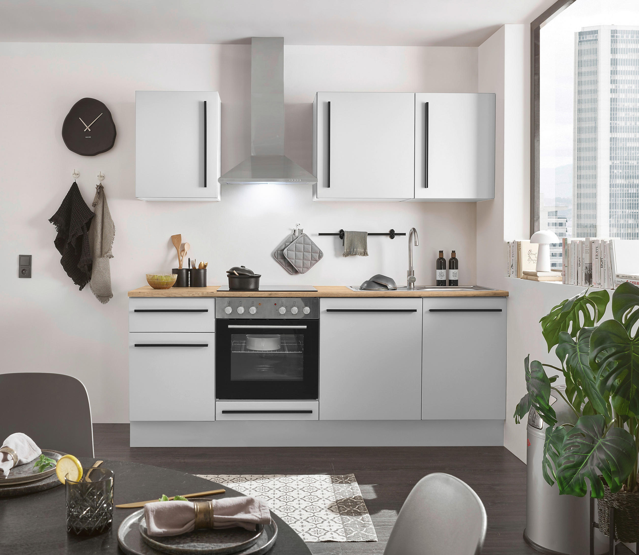 KÜCHENLEERBLOCK 220 cm   in Weiß, Eichefarben  - Eichefarben/Schwarz, Design, Holzwerkstoff/Kunststoff (220cm) - MID.YOU