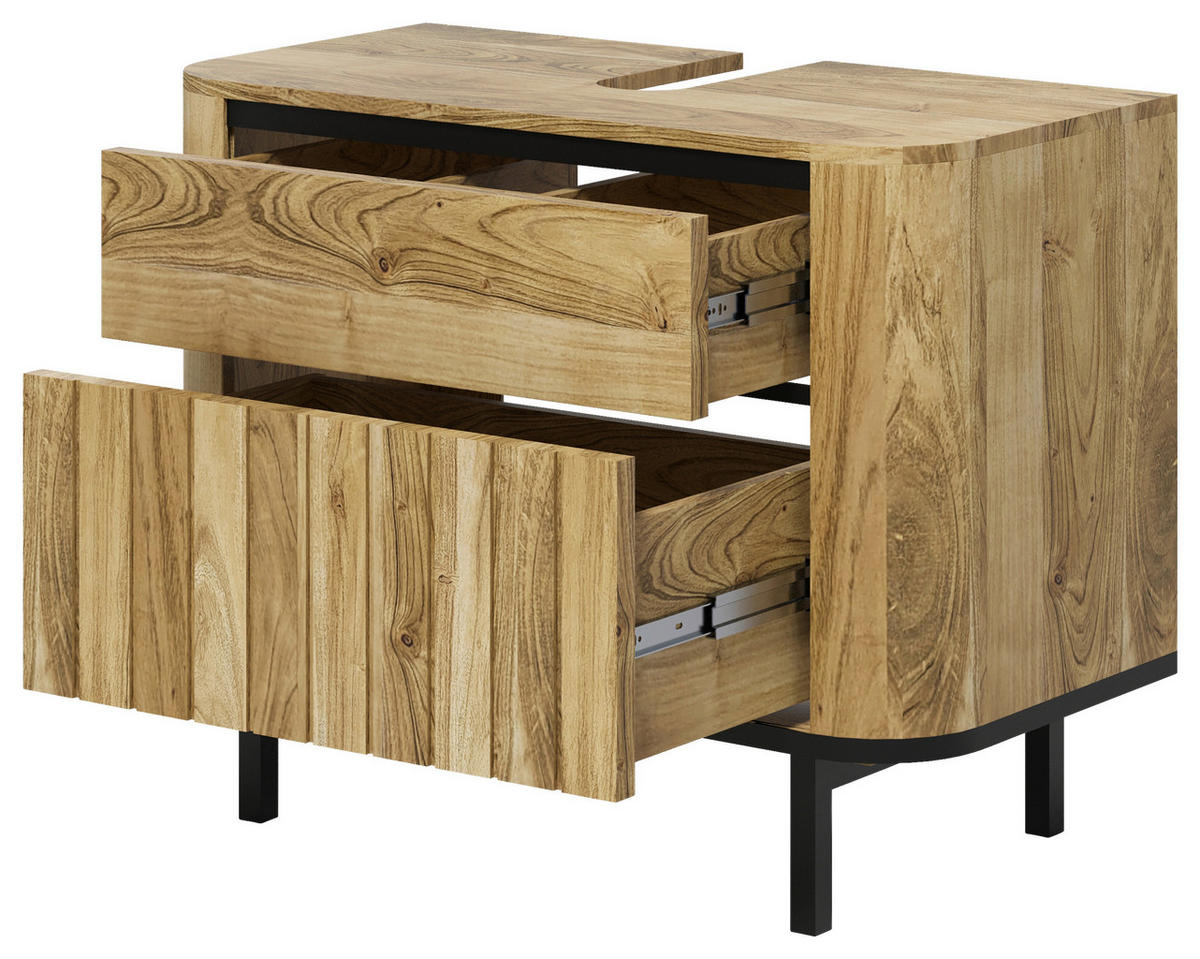 WASCHBECKENUNTERSCHRANK 82/65/42 cm  - Schwarz/Naturfarben, Natur, Holz/Metall (82/65/42cm) - Livetastic