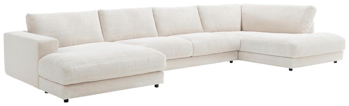 WOHNLANDSCHAFT in Cord Weiss  - Weiss/Schwarz, Design, Kunststoff/Textil (190/425/224cm) - Hom`in