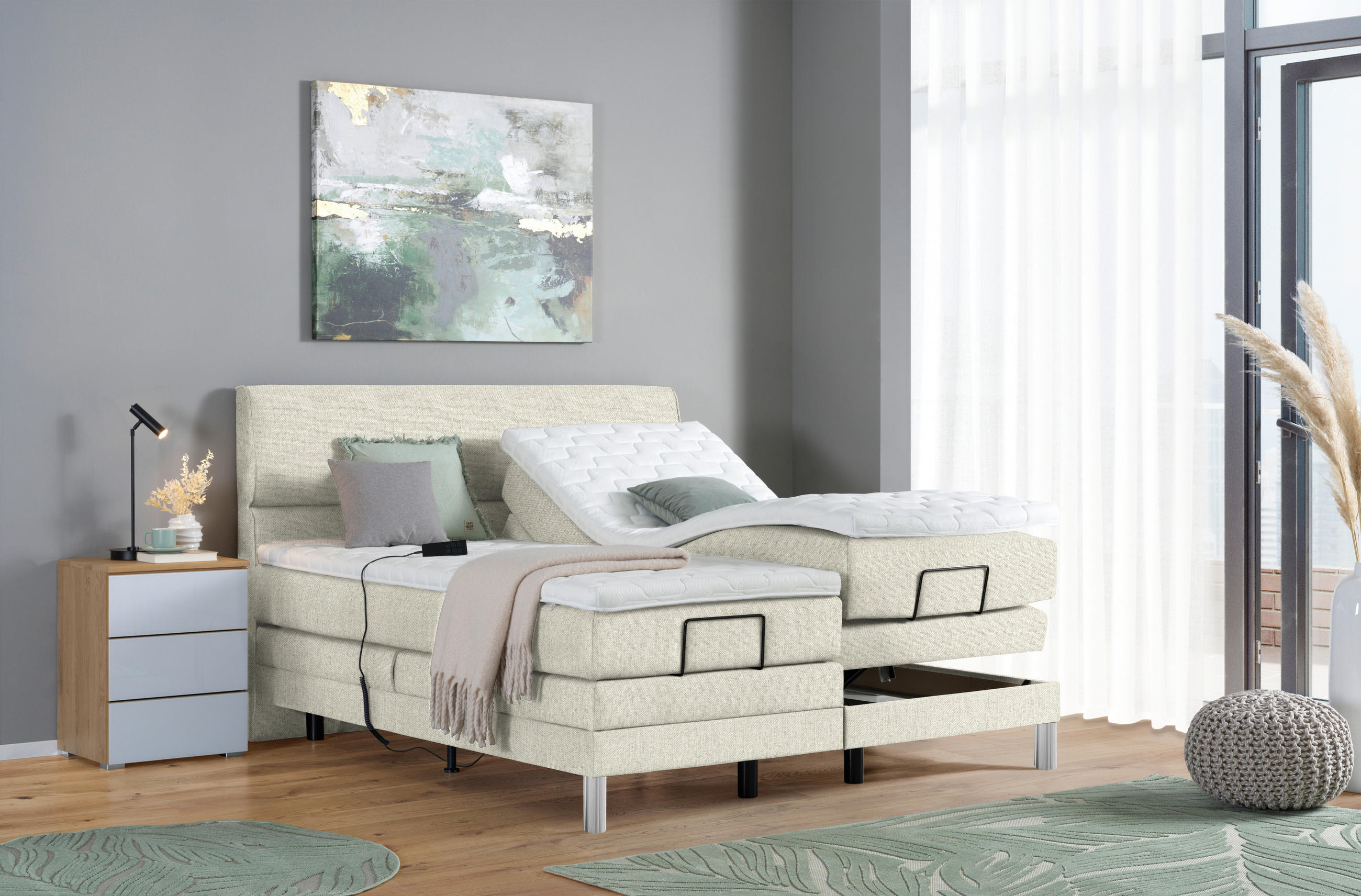 BOXSPRINGBETT 200/200 cm  in Creme  - Chromfarben/Creme, Konventionell, Kunststoff/Textil (200/200cm) - Voleo