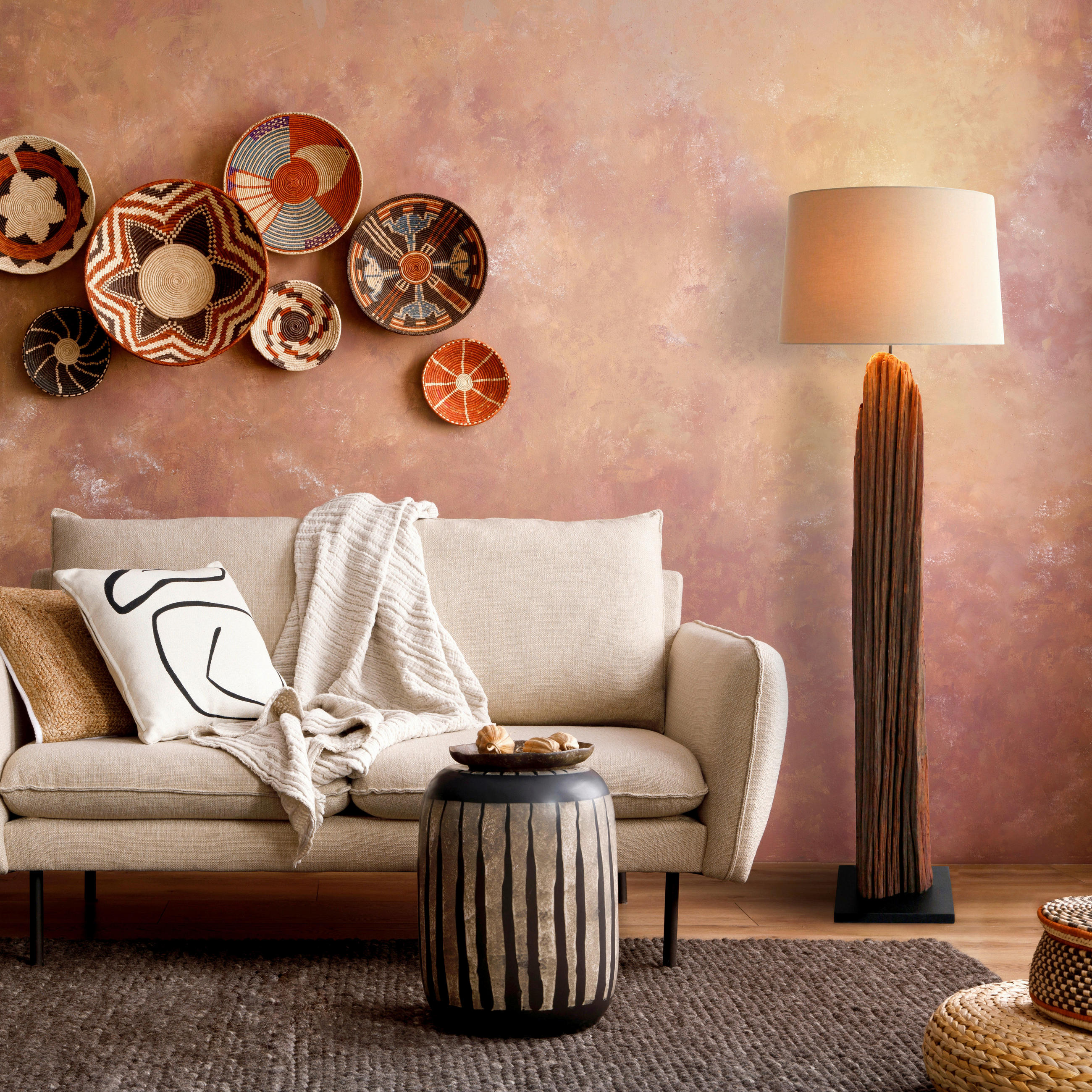 STEHLEUCHTE  30/175/30 cm   - Schwarz/Naturfarben, Design, Holz/Textil (30/175/30cm) - P & B