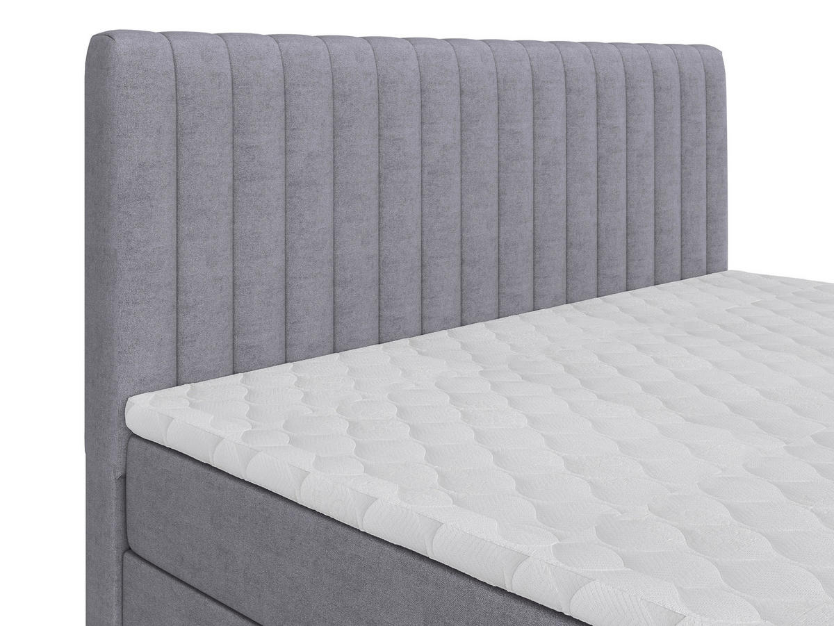 BOXBETT 160/200 cm,  in Silberfarben, gepolstertes Kopfteil, Bettkasten, Topper, Matratzen, H3 + H3 = fest  - Silberfarben/Schwarz, Basics, Kunststoff/Textil (160/200cm) - Chameo