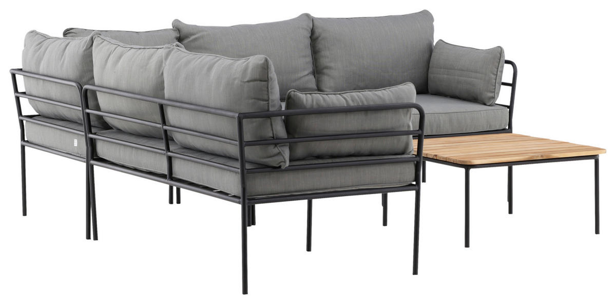 LOUNGEGARNITUR Akazie Stahl  - Schwarz/Grau, KONVENTIONELL, Holz/Metall - Gardenson