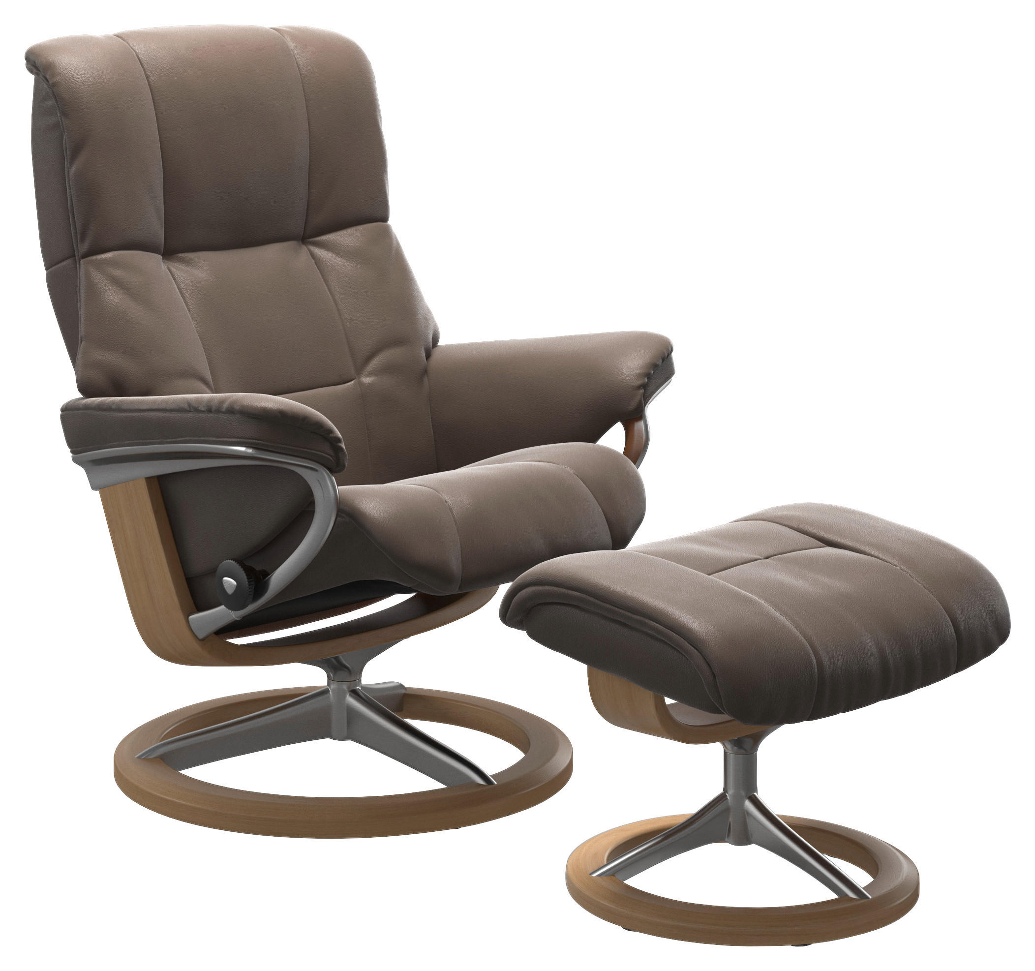 RELAXSESSELSET MAYFAIR Echtleder Relaxfunktion, Hocker    - Eichefarben/Alufarben, Design, Leder/Holz (83/102/74cm) - Stressless