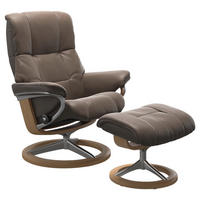RELAXSESSELSET MAYFAIR Echtleder Relaxfunktion, Hocker    - Eichefarben/Alufarben, Design, Leder/Holz (83/102/74cm) - Stressless