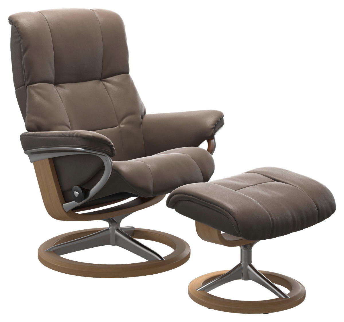 RELAXSESSELSET MAYFAIR Echtleder Relaxfunktion, Hocker    - Eichefarben/Alufarben, Design, Leder/Holz (83/102/74cm) - Stressless
