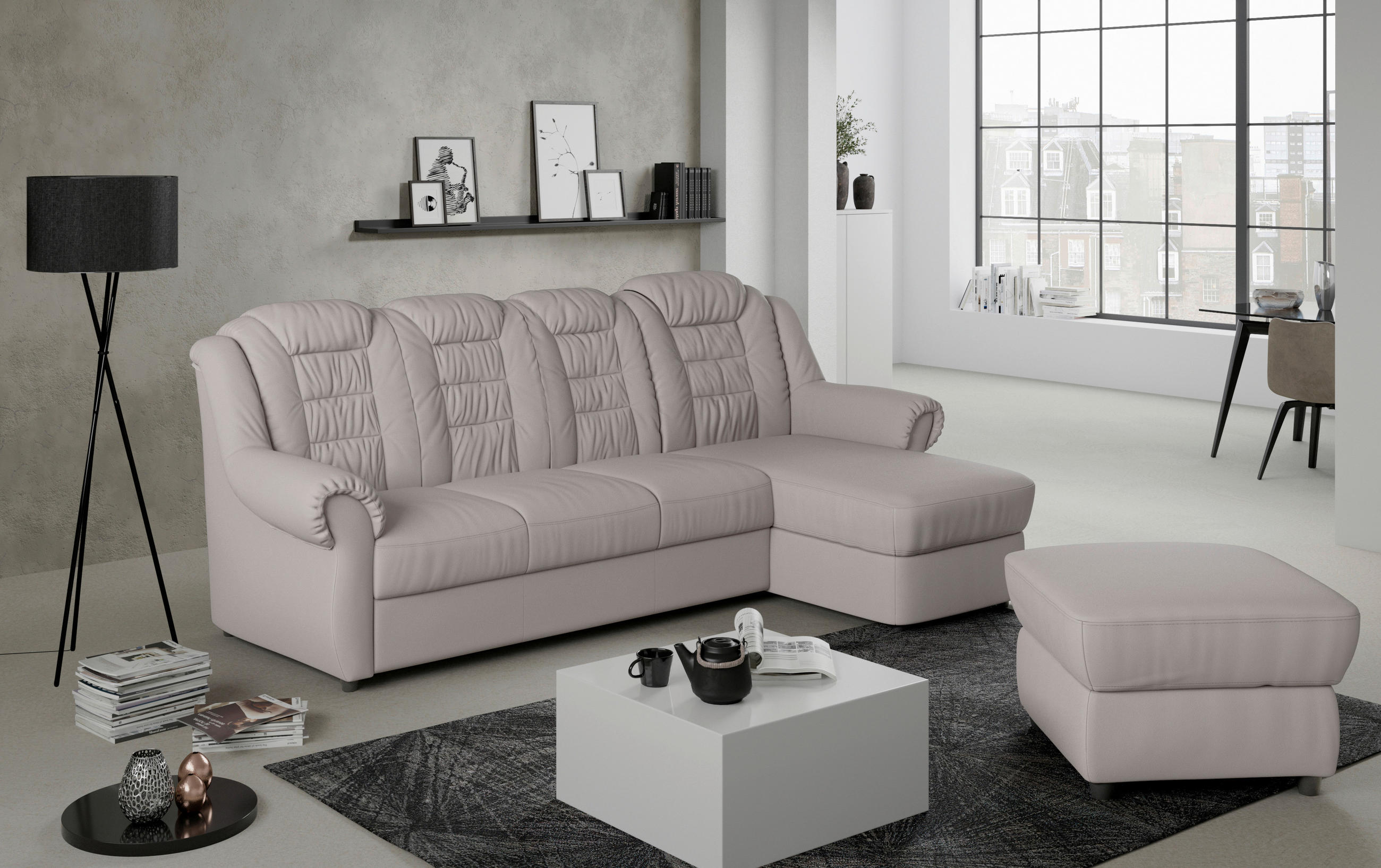 ECKSOFA in Lederlook Hellbraun  - Hellbraun/Schwarz, Konventionell, Kunststoff/Textil (262/165cm) - Livetastic
