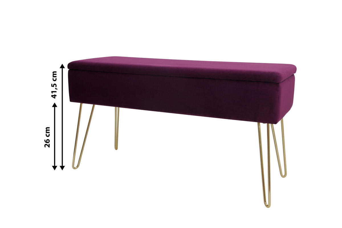 HOCKERBANK 75/42/30 cm Beere Metall  - Beere/Goldfarben, Design, Textil/Metall (75/42/30cm) - Echtwerk