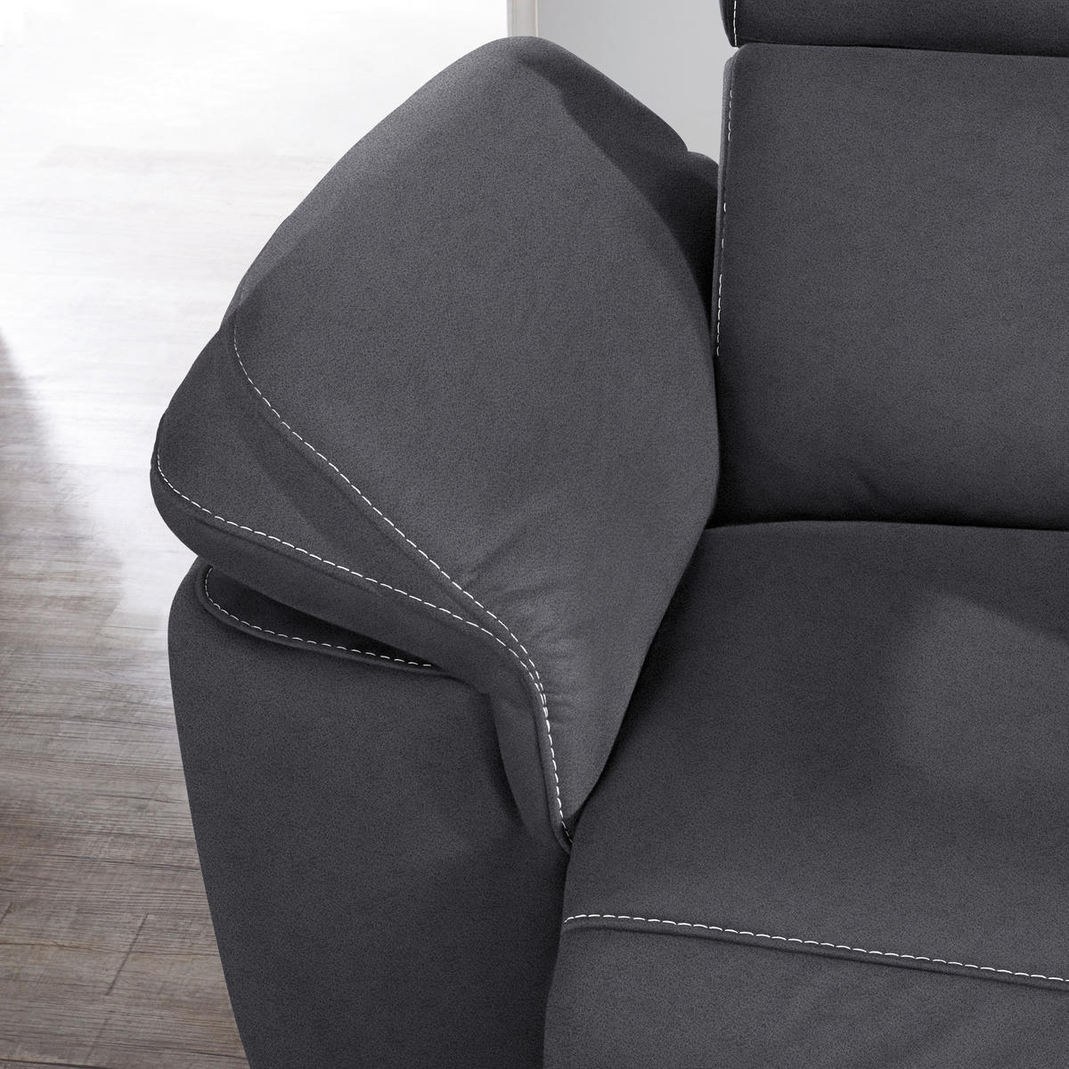 ECKSOFA in Flachgewebe, Mikrofaser Anthrazit  271/239 cm  - Anthrazit/Beige, Design, Textil/Metall (271/239cm) - Cantus
