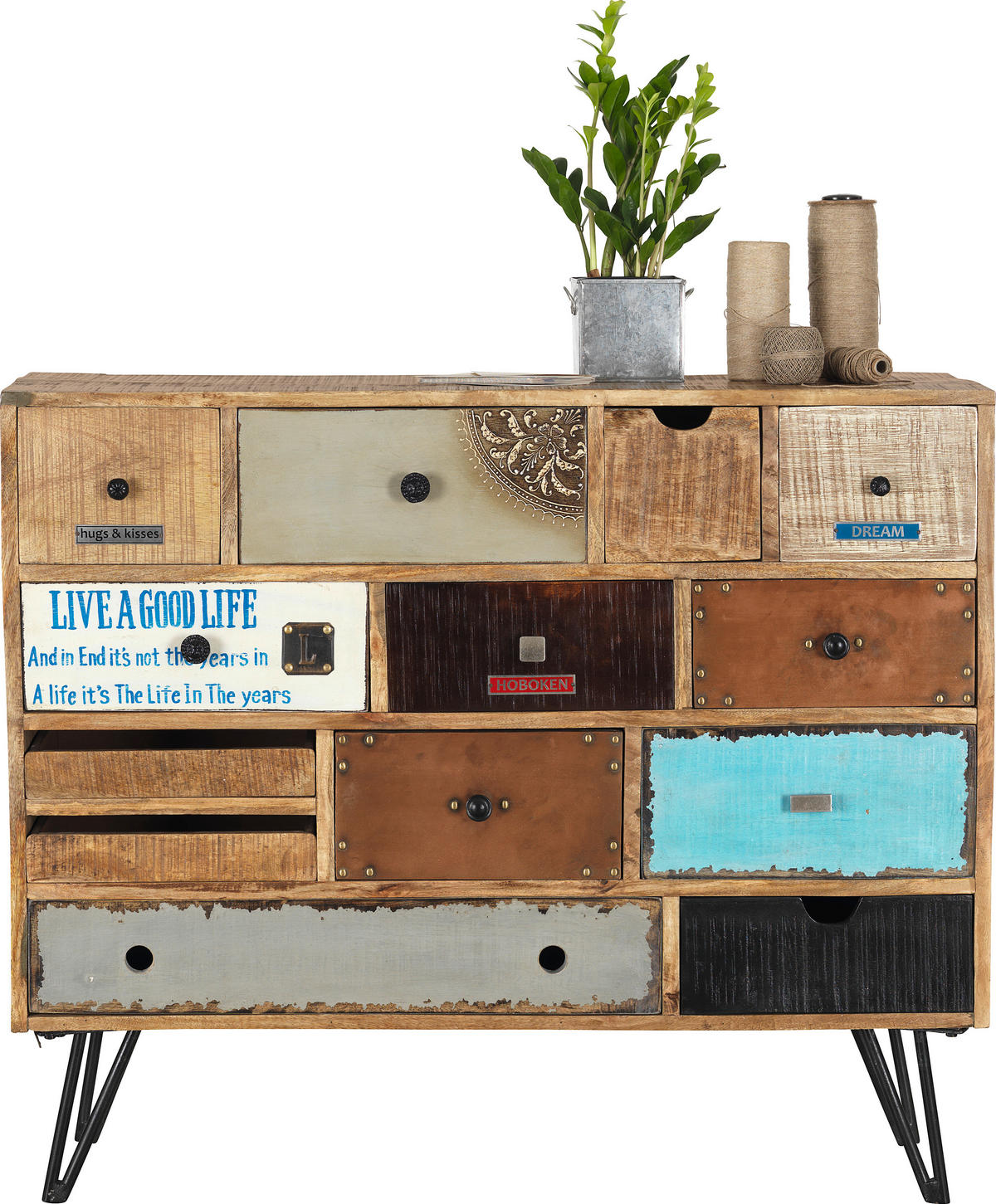 KOMODA, mangové drevo, viacfarebná, 115/95/35 cm - viacfarebná/strieborná, Lifestyle, kov/drevo (115/95/35cm) - Landscape