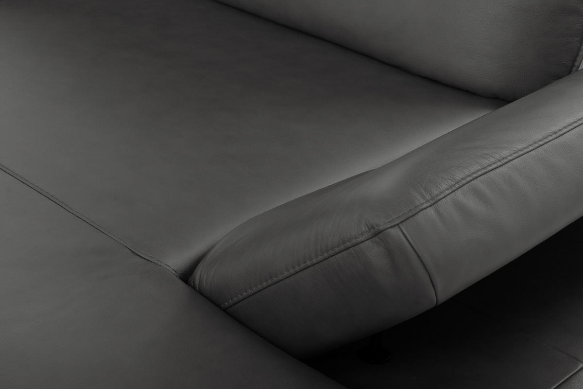 ECKSOFA 235/160 cm  in Echtleder Dunkelgrau Rücken echt, Armteilverstellung, Kopfteilverstellung, Sitztiefenverstellung  235/160 cm  - Dunkelgrau/Schwarz, Design, Leder/Metall (235/160cm) - Celina Home