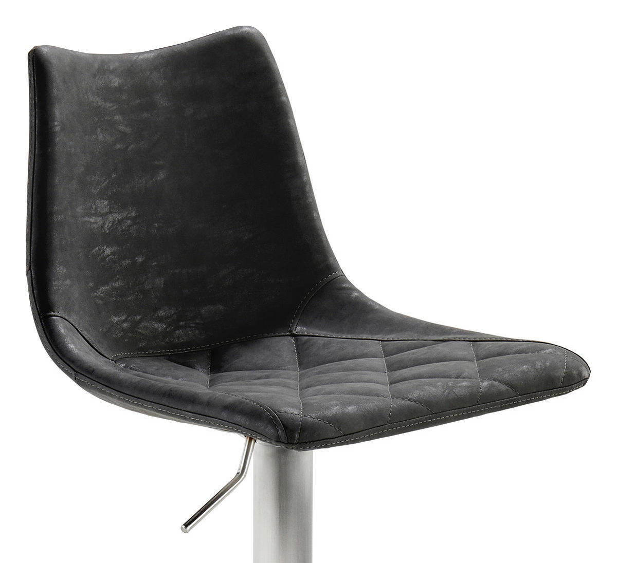 BARHOCKER Lederlook Schwarz Edelstahl Buche Schichtholz Sitzfläche 360° drehbar, abwischbar  - Edelstahlfarben/Schwarz, KONVENTIONELL, Holz/Textil (43/85-110/50cm) - Livetastic