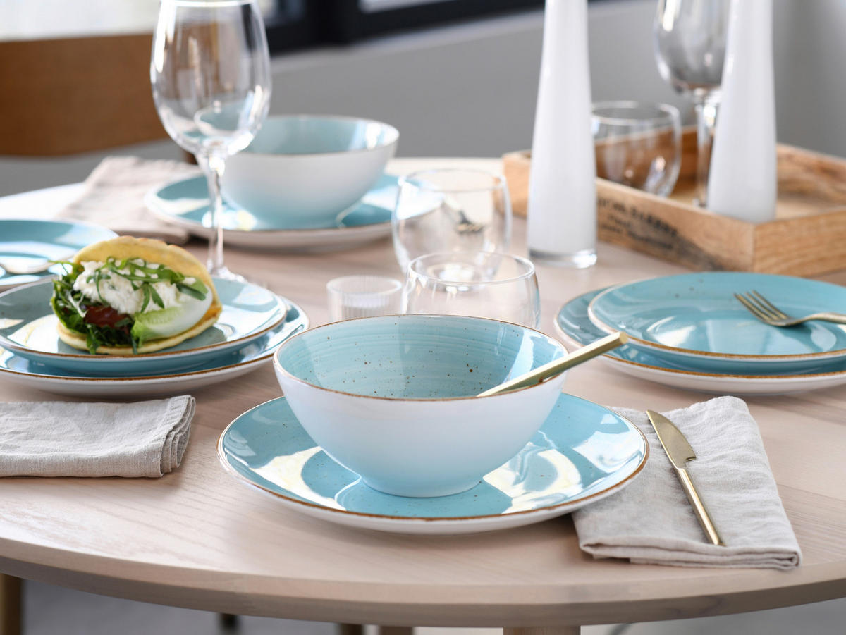 TAFELSERVICE Vintage Nature Aqua 12-teilig  - Weiß/Hellblau, Basics, Keramik - Creatable
