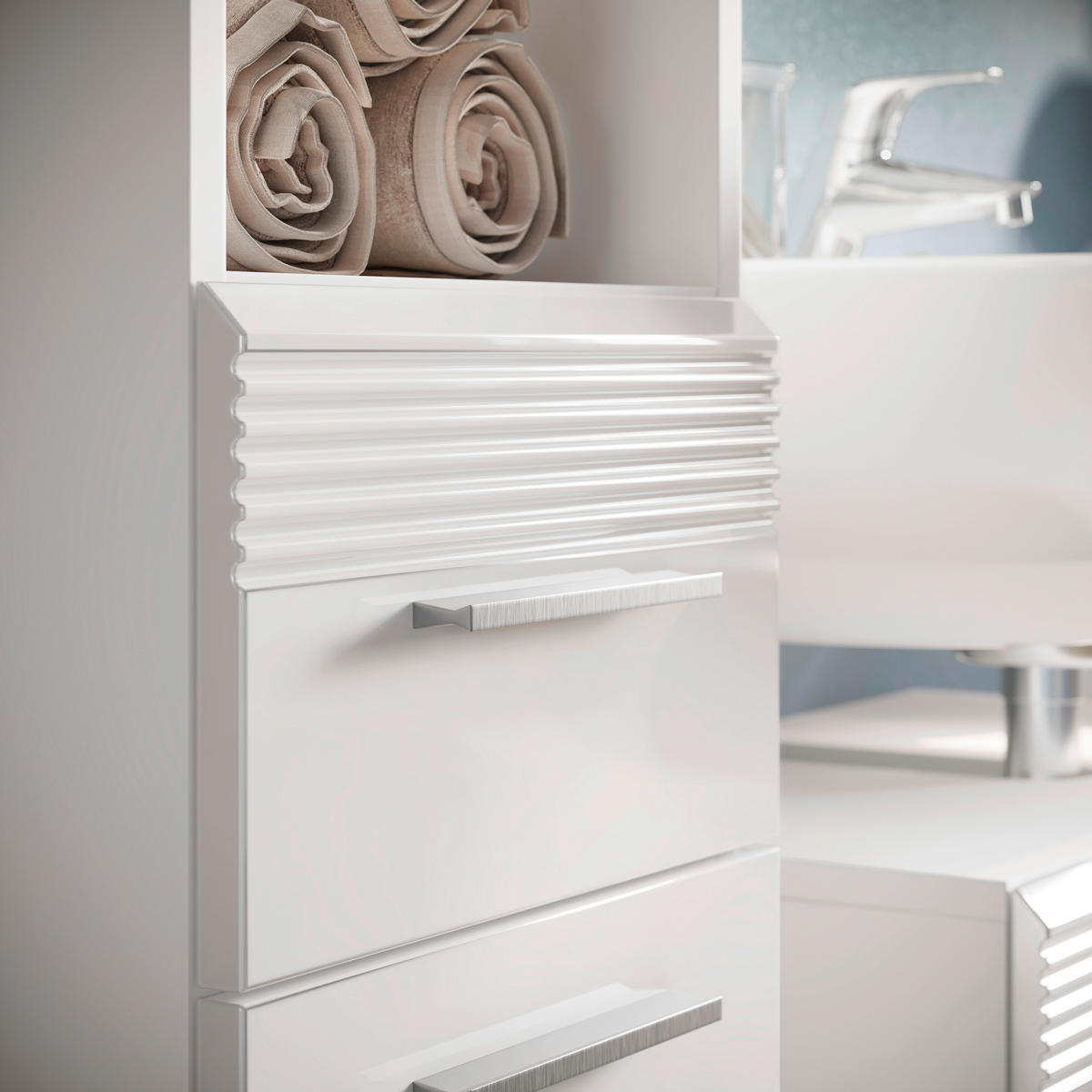 BADEZIMMER 2-teilig  in 60 cm  - Weiß Hochglanz/Silberfarben, MODERN, Glas/Holzwerkstoff (60cm) - MID.YOU