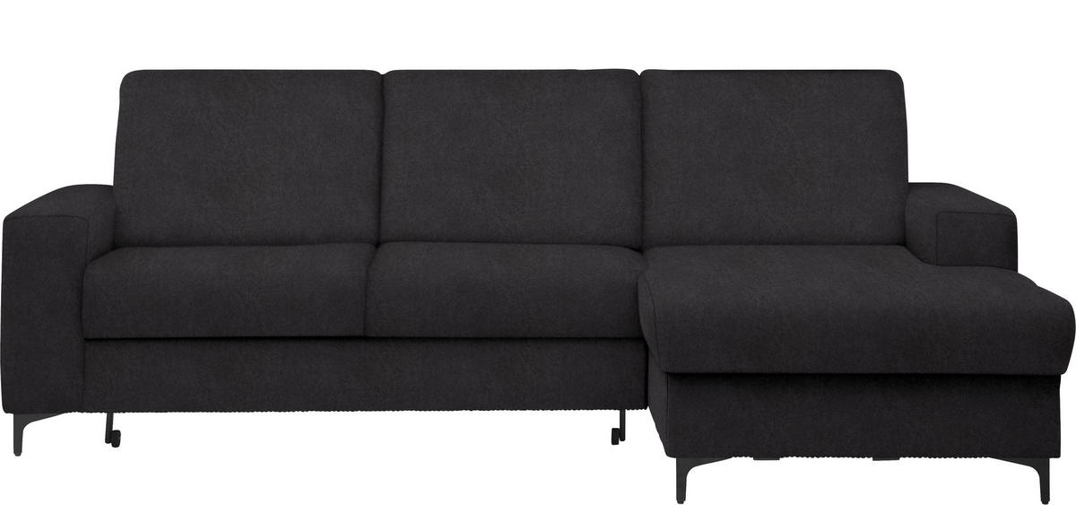 ECKSOFA in Velours Anthrazit  - Anthrazit/Schwarz, Konventionell, Textil/Metall (247/167cm) - Stylife