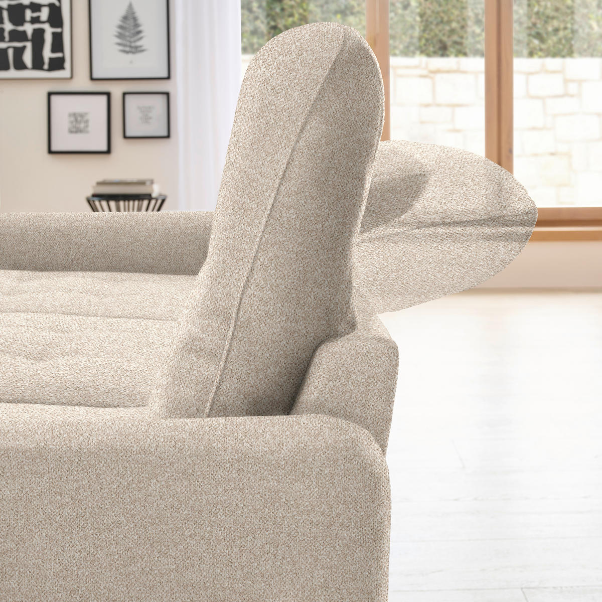 ECKSOFA Beige Plüsch  - Beige/Schwarz, KONVENTIONELL, Textil/Metall (190/254cm) - Livetastic
