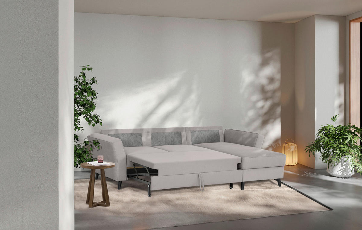 ECKSOFA in Velours Hellgrau  - Hellgrau/Schwarz, Konventionell, Holz/Textil (244/159cm) - Carryhome