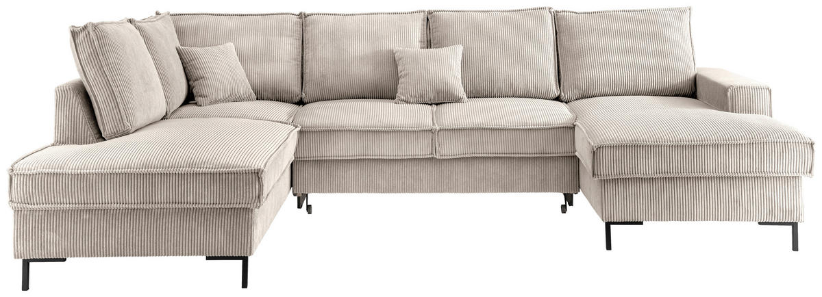 WOHNLANDSCHAFT in Cord Beige  - Beige/Schwarz, Modern, Textil/Metall (198/309/150cm) - MID.YOU