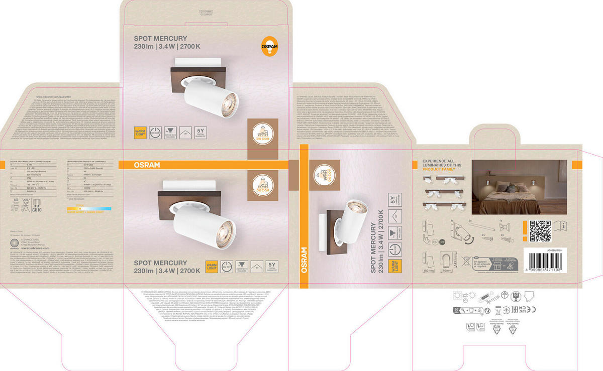 LED-STRAHLER 11/10,2/14,35 cm   - Naturfarben/Weiß, Basics, Holz/Metall (11/10,2/14,35cm) - Osram