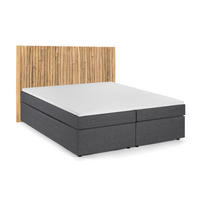 BOXSPRINGBETT 180/200 cm,  in Naturfarben, Dunkelgrau, Matratze, Topper, H3 + H3 = fest  - Dunkelgrau/Schwarz, Basics, Holz/Kunststoff (180/200cm) - Livetastic