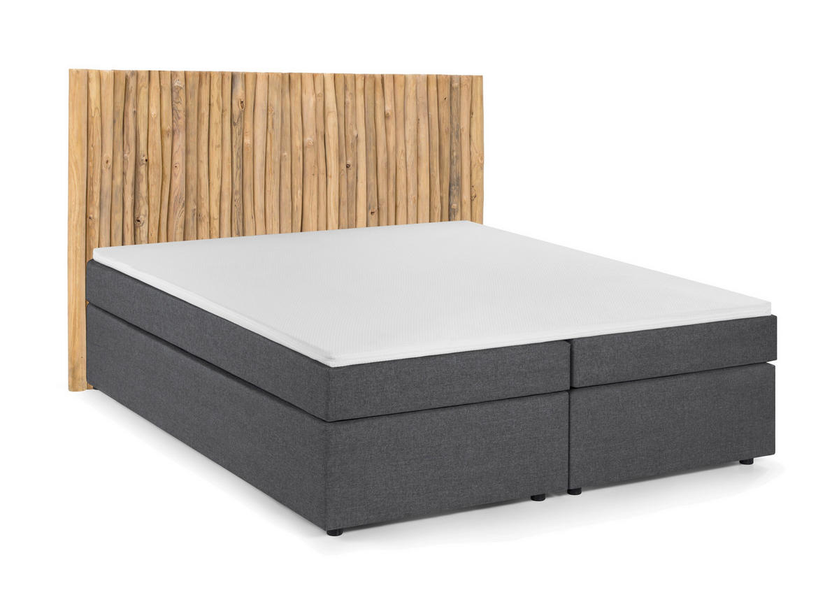 BOXSPRINGBETT 180/200 cm,  in Naturfarben, Dunkelgrau, Matratze, Topper, H3 + H3 = fest  - Dunkelgrau/Schwarz, Basics, Holz/Kunststoff (180/200cm) - Livetastic