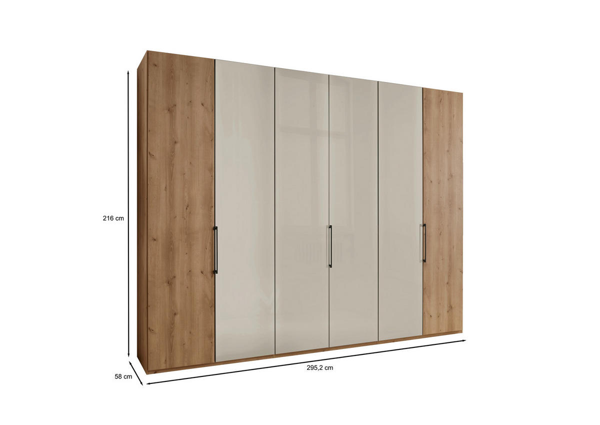 FALTTÜRENSCHRANK  in Champagner, Eiche Bianco  - Schieferfarben/Eiche Bianco, KONVENTIONELL, Glas/Holzwerkstoff (300/216/58cm) - Dieter Knoll