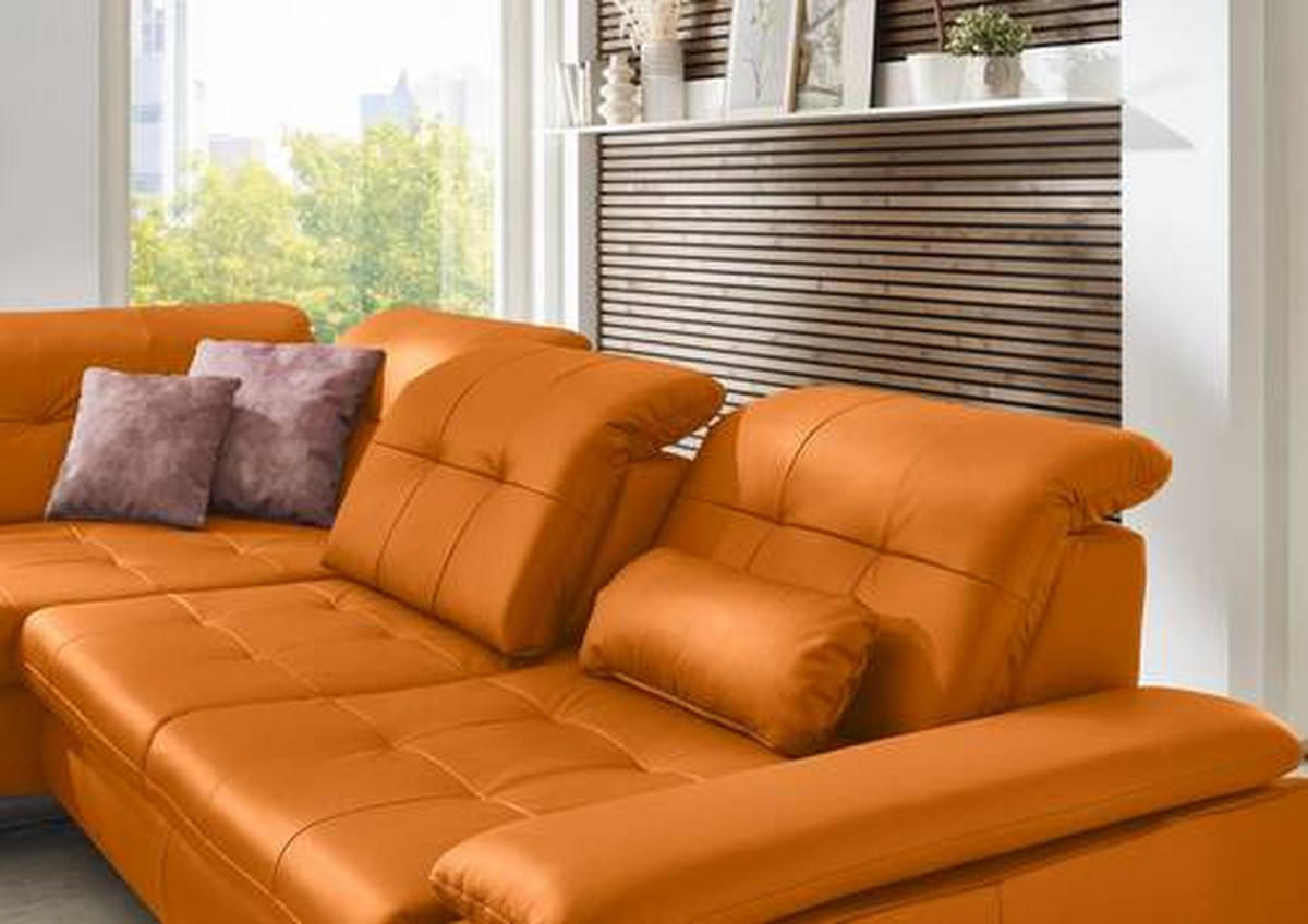 ECKSOFA in Echtleder Orange  - Orange, Basics, Leder/Metall (211/309cm) - Beldomo Speed
