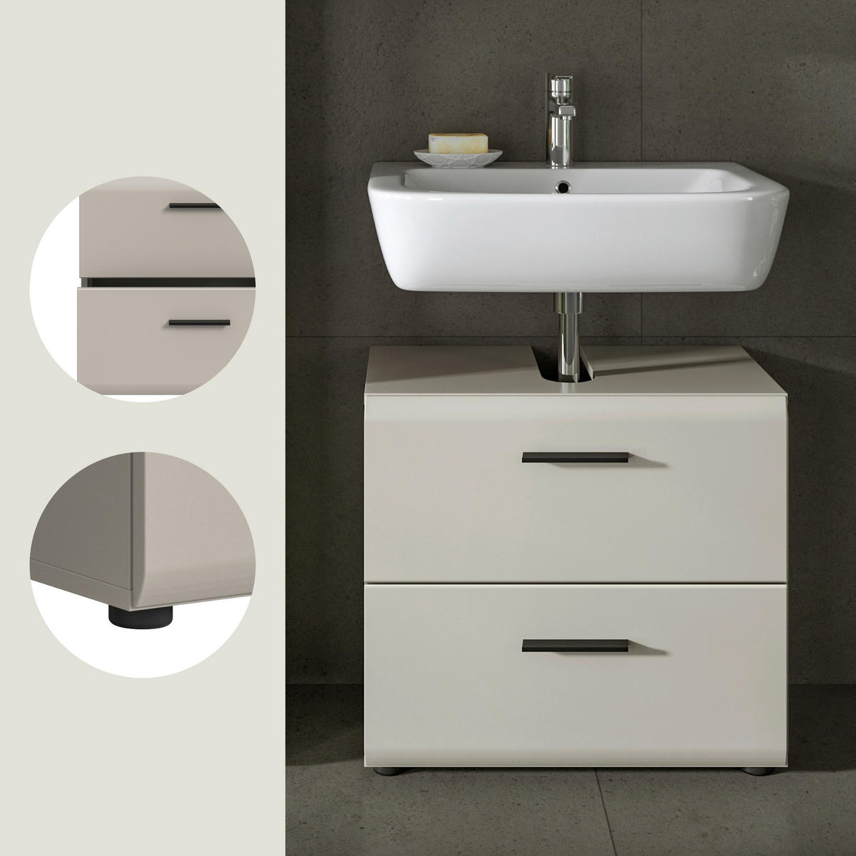 WASCHBECKENUNTERSCHRANK 60/55/30 cm  - Kaschmir/Schwarz, Trend, Holzwerkstoff/Kunststoff (60/55/30cm) - MID.YOU