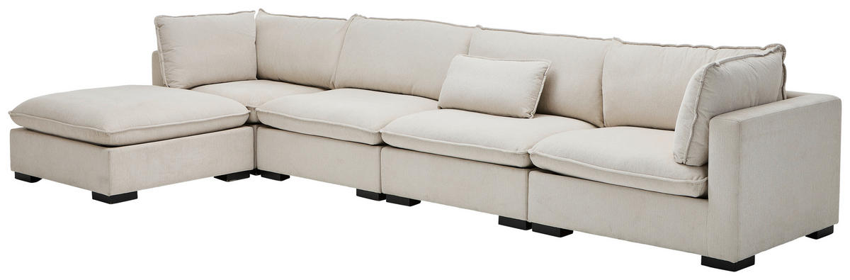 ROHOVÁ SEDACIA SÚPRAVA, textil, krémová - krémová/tmavohnedá, Basics, drevo/textil (301/315cm) - Livetastic