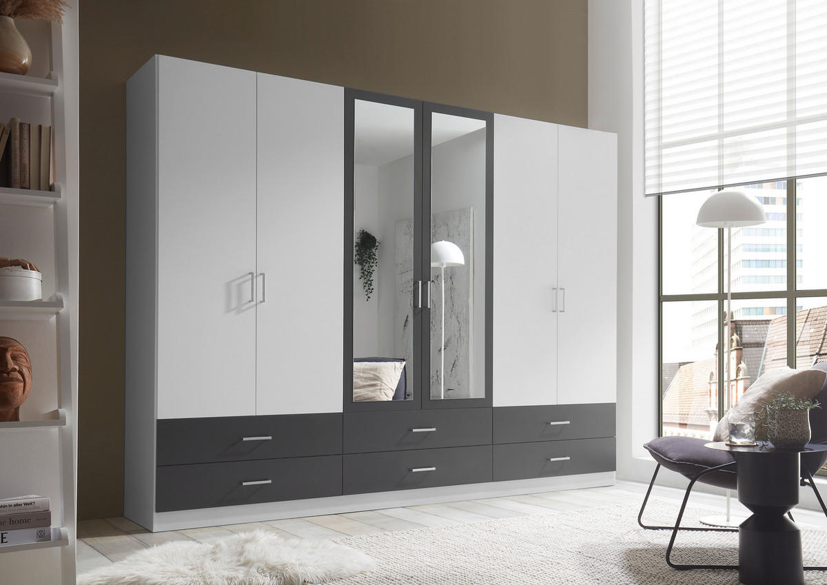 DREHTÜRENSCHRANK in Graphitfarben, Weiss  - Weiss/Alufarben, Konventionell, Glas/Holzwerkstoff (272/211/55cm) - Carryhome