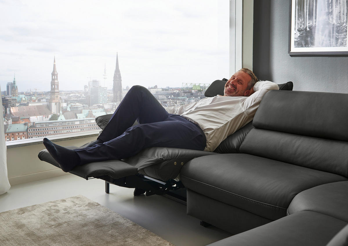 ECKSOFA Valdera Schwarz Echtleder  - Schwarz, Design, Leder/Metall (280/246cm) - Hukla