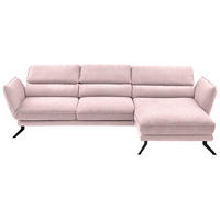 ECKSOFA in Velours Hellrosa  - Hellrosa/Schwarz, Design, Textil/Metall (283/153cm) - Valdera