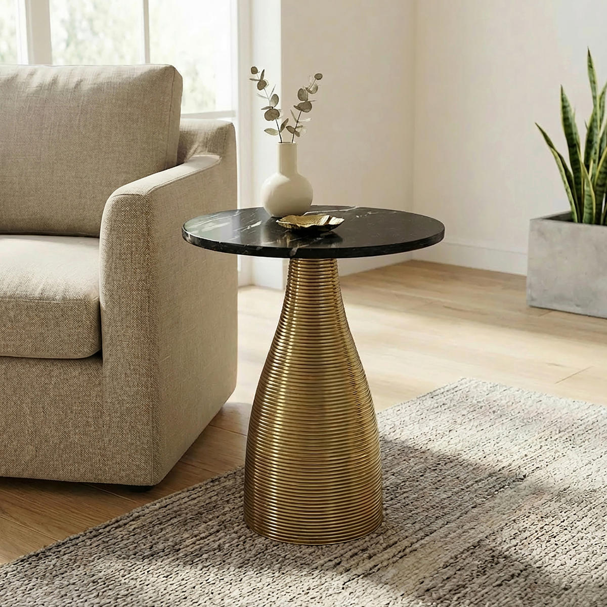 Masă Auxiliară din metal, piatră, 40/40/48 cm - auriu/negru, Design, metal/piatră (40/40/48cm) - Livetastic