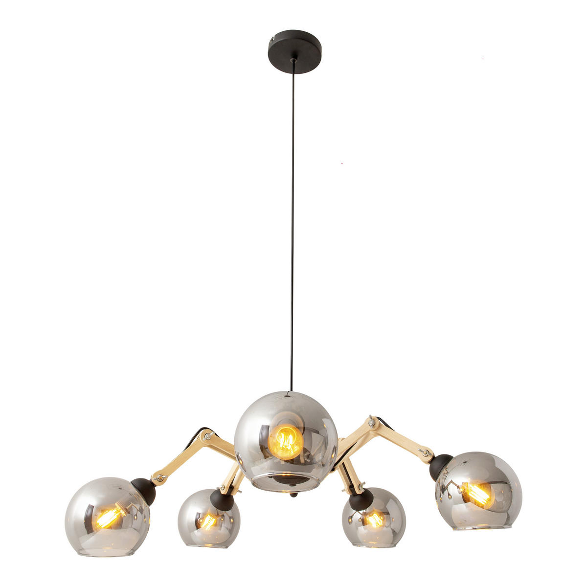 HÄNGELEUCHTE 80/130 cm   - Schwarz/Naturfarben, Design, Glas/Holz (80/130cm) - Näve
