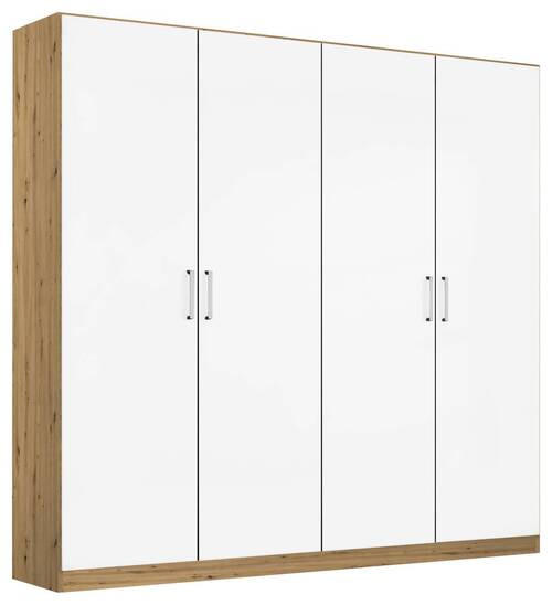 DREHTÜRENSCHRANK in Eiche Artisan, Weiss Hochglanz  - Weiss Hochglanz/Chromfarben, Modern, Holzwerkstoff/Kunststoff (181/197/54cm) - Rauch Möbel