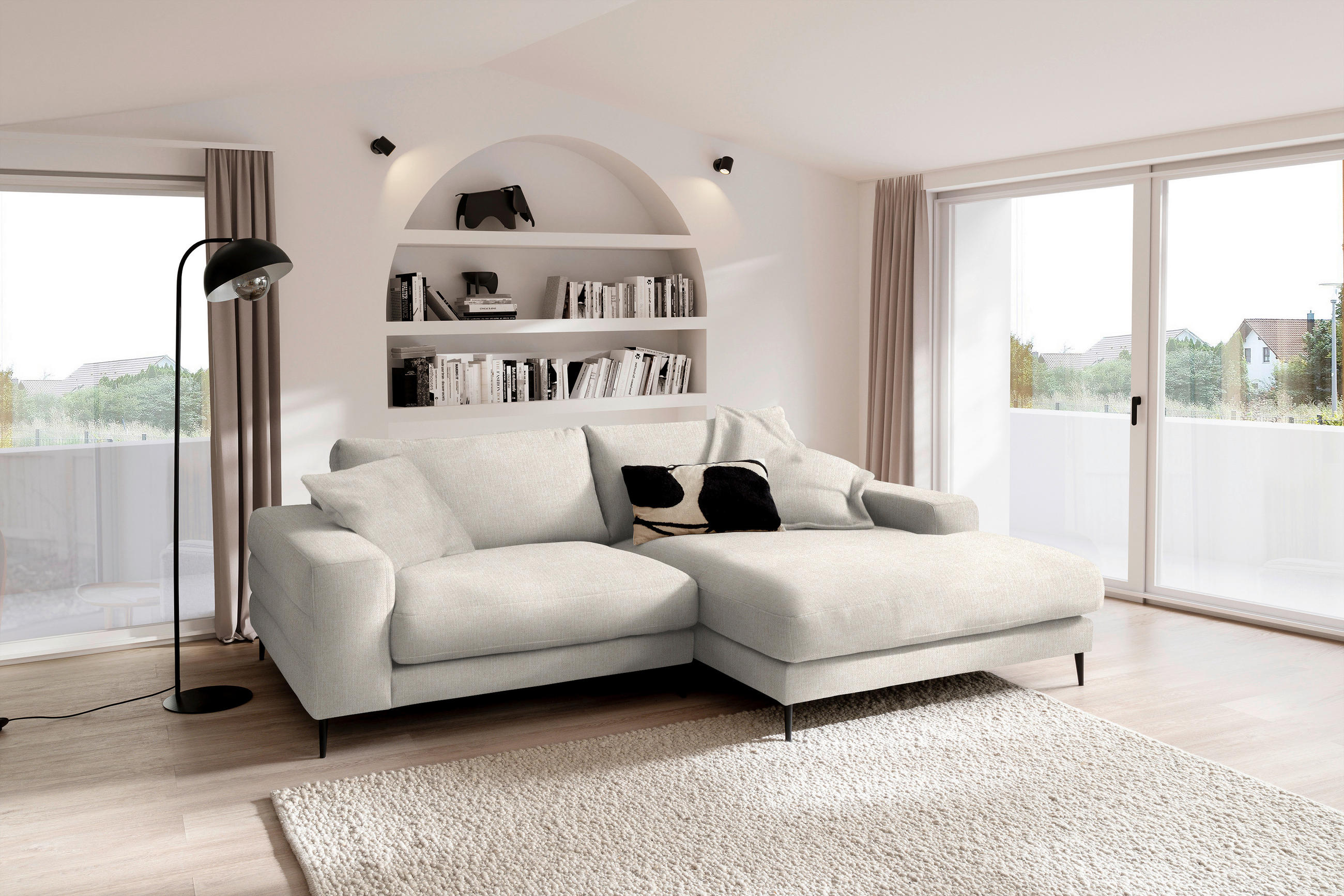 ECKSOFA in Flachgewebe Naturfarben  - Schwarz/Naturfarben, Design, Textil/Metall (253/177cm) - Dieter Knoll