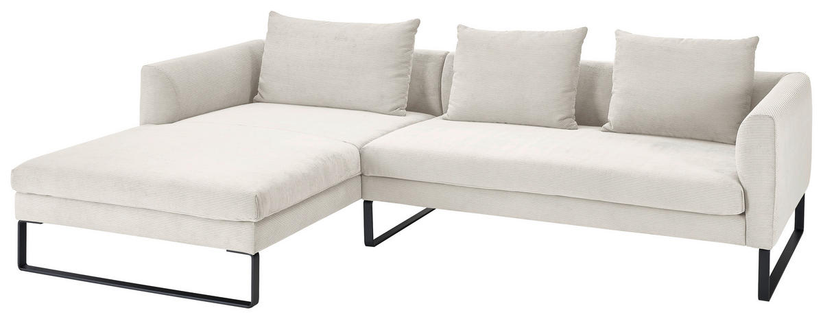 ECKSOFA in Feincord Weiß  178/284 cm  - Schwarz/Weiß, KONVENTIONELL, Textil/Metall (178/284cm) - Hom`in