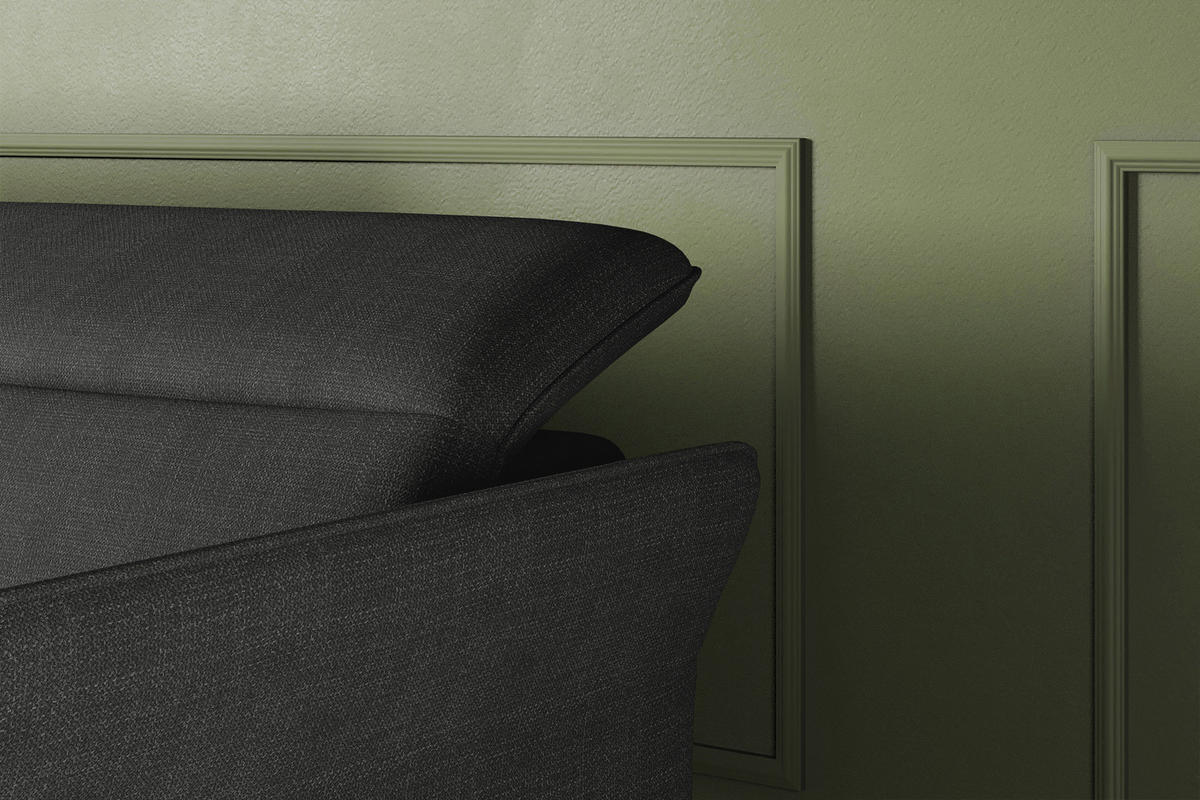 ECKSOFA  in Flachgewebe Anthrazit Rücken echt, Kopfteilverstellung, Sitztiefenverstellung  175/272 cm  - Anthrazit/Schwarz, KONVENTIONELL, Textil/Metall (175/272cm) - Carryhome